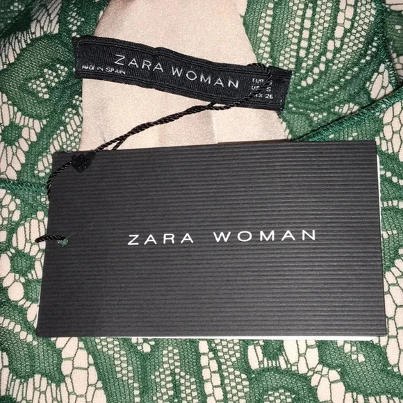 Zara Green Tulip Lace Dress V-Back Mini - Picture 4 of 6